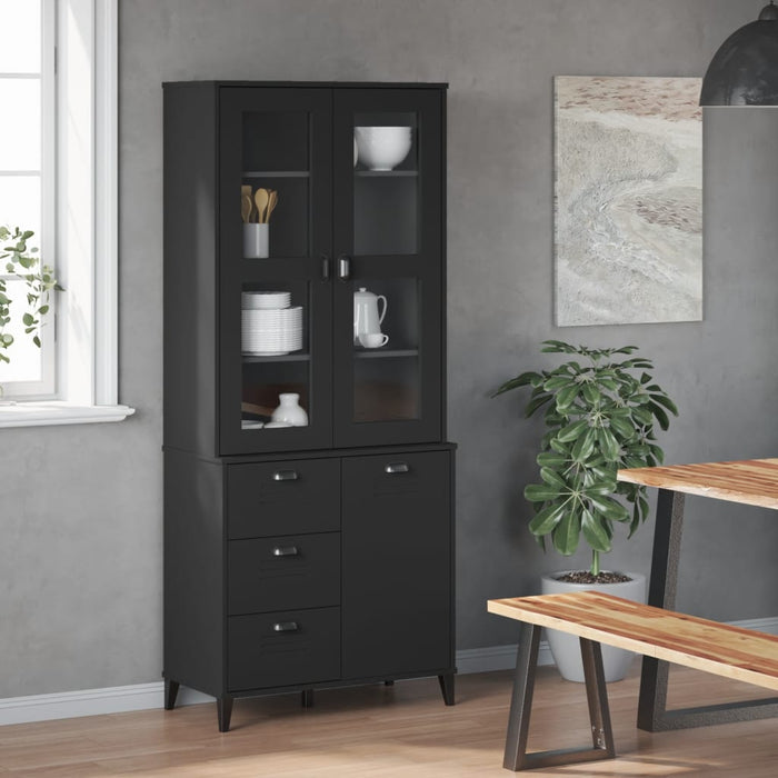 Credenza VIKEN Nera 80x40x190 cm in Legno Massello di Pinocod mxl 116285