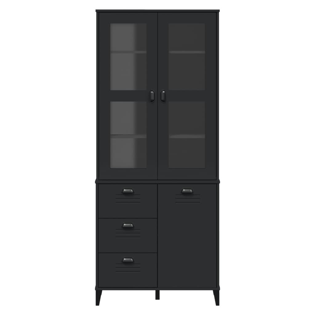 Credenza VIKEN Nera 80x40x190 cm in Legno Massello di Pino 3207145