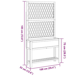 Fioriera con Traliccio-Vaso con Griglia-Fioriera con Supporto per Piante Rampicanti e Ripiano 100x32x185 cm Legno Acacia