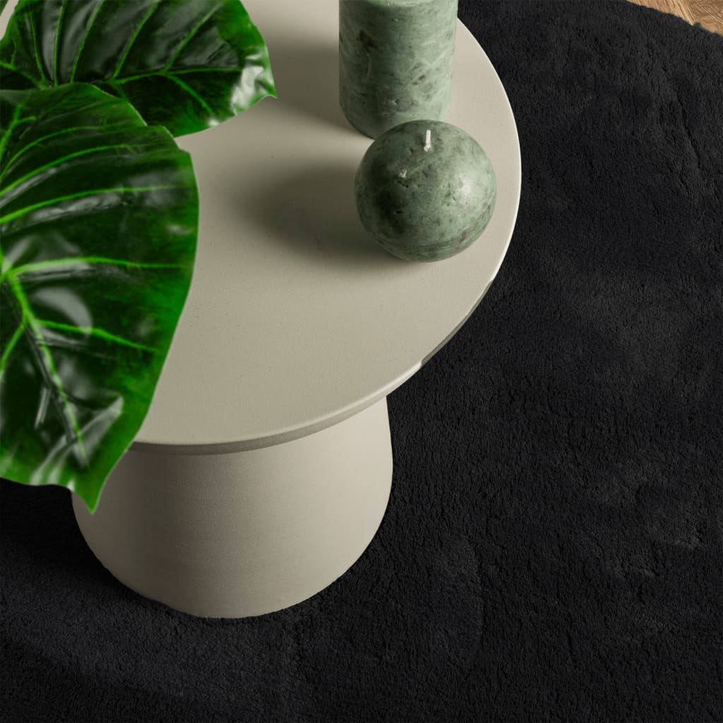 Tappeto a Pelo Corto HUARTE Morbido e Lavabile Nero Ø 80 cm 375122