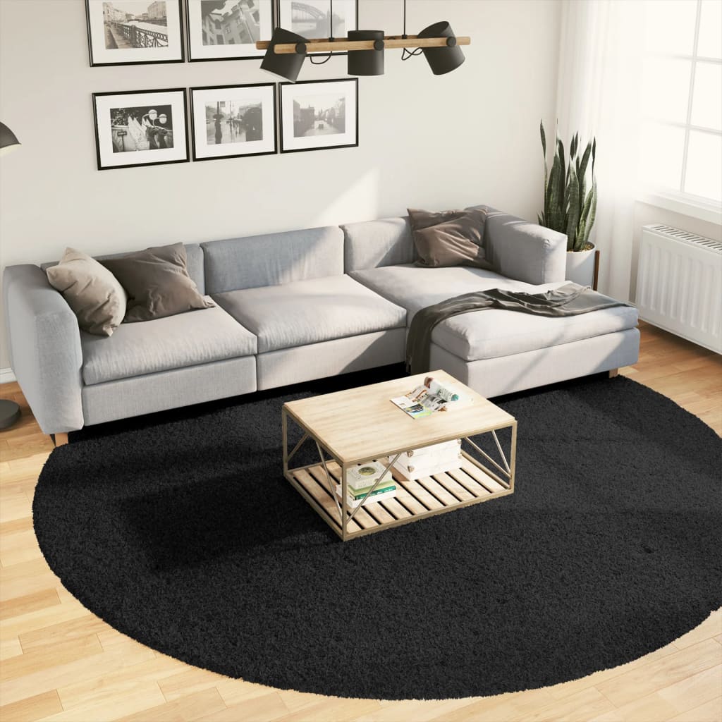 Tappeto Shaggy PAMPLONA a Pelo Lungo Moderno Nero Ø 280 cm 375293