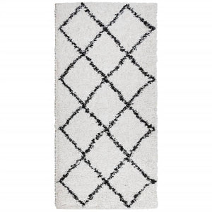Tappeto Shaggy a Pelo Lungo Moderno Crema e Nero 100x200 cmcod mxl 90647
