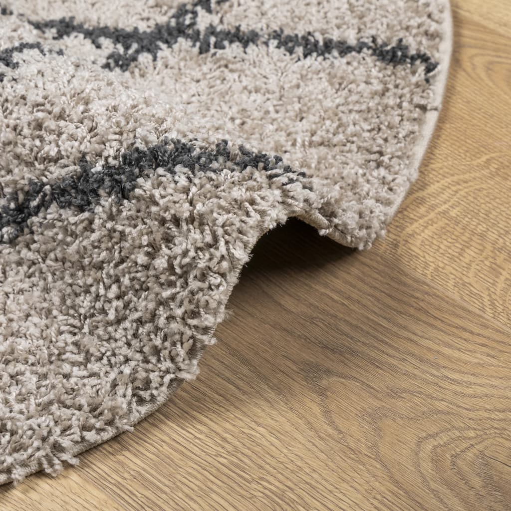 Tappeto Shaggy PAMPLONA a Pelo Lungo Beige e Antracite Ø 80 cm 375397