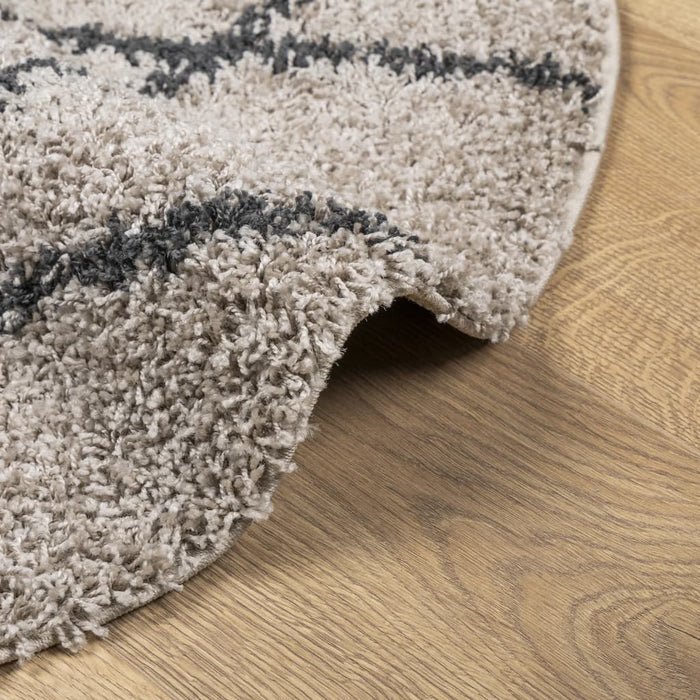 Tappeto Shaggy PAMPLONA a Pelo Lungo Beige e Antracite Ø 120 cm 375399