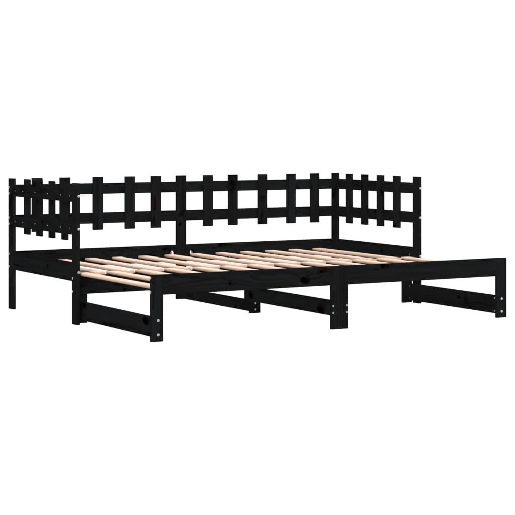 Dormeuse Estraibile Nera 2x(80x200) cm Legno Massello di Pino 840387