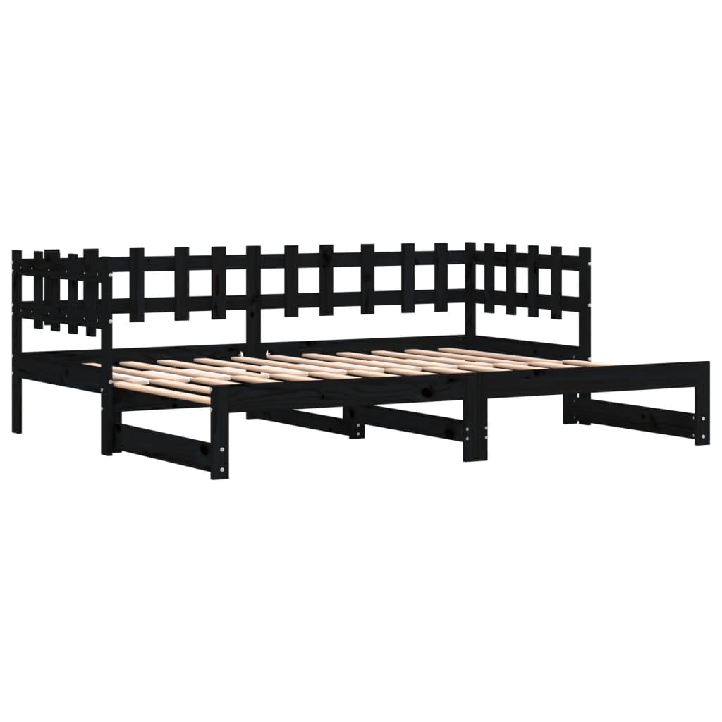 Dormeuse Estraibile Nera 2x(90x200) cm Legno Massello di Pino 840390