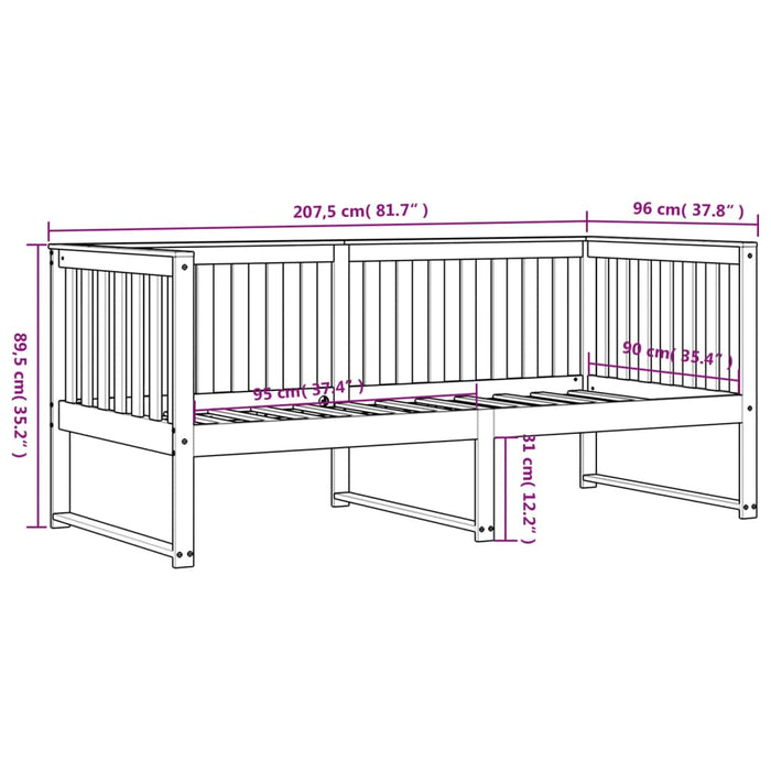 Dormeuse senza Materasso Bianca 90x200 cm Legno Massello Pino 840395