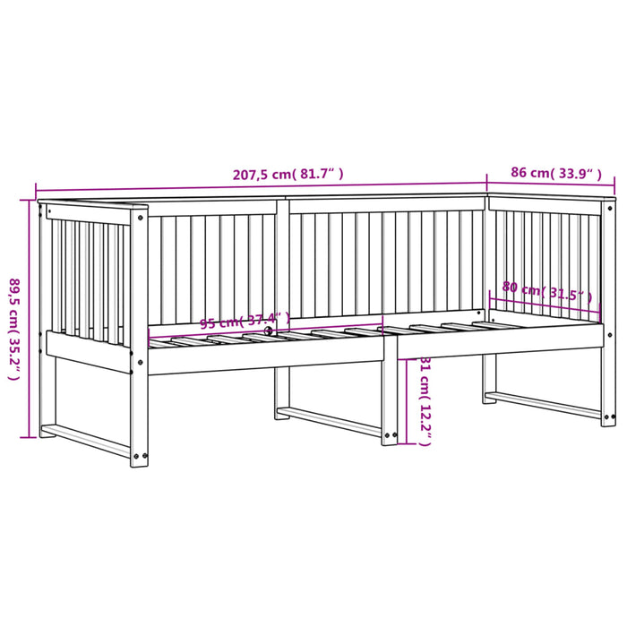 Dormeuse senza Materasso Bianca 80x200 cm Legno Massello Pino 840398