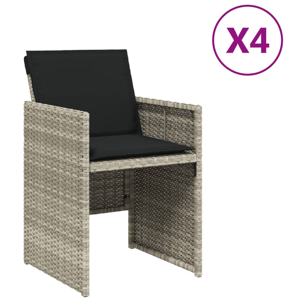 Sedie da Giardino con Cuscini 4 pz Grigio Chiaro in Polyrattan 364937