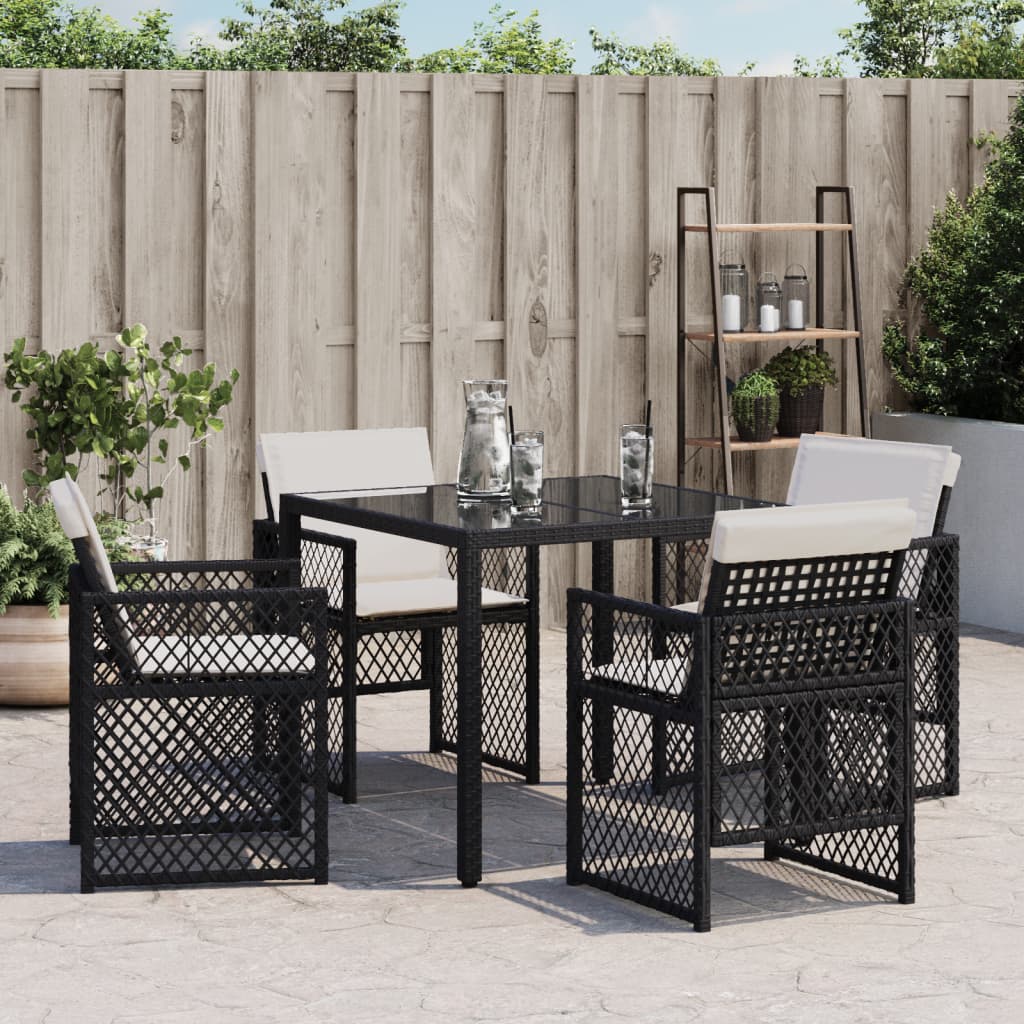 Sedie da Giardino con Cuscini 4 pz Nere in Polyrattan 364949