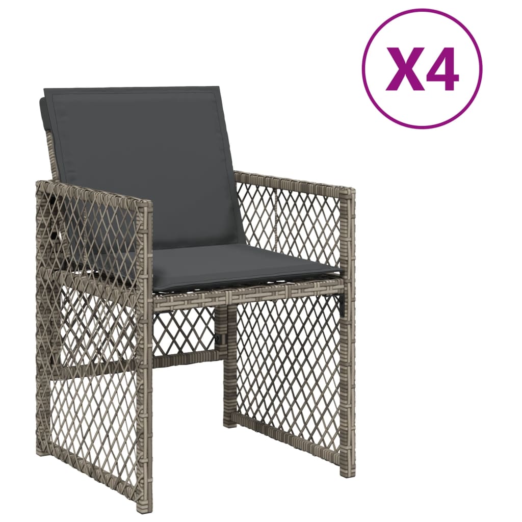 Sedie da Giardino con Cuscini 4pz Grigio in Polyrattan 364951