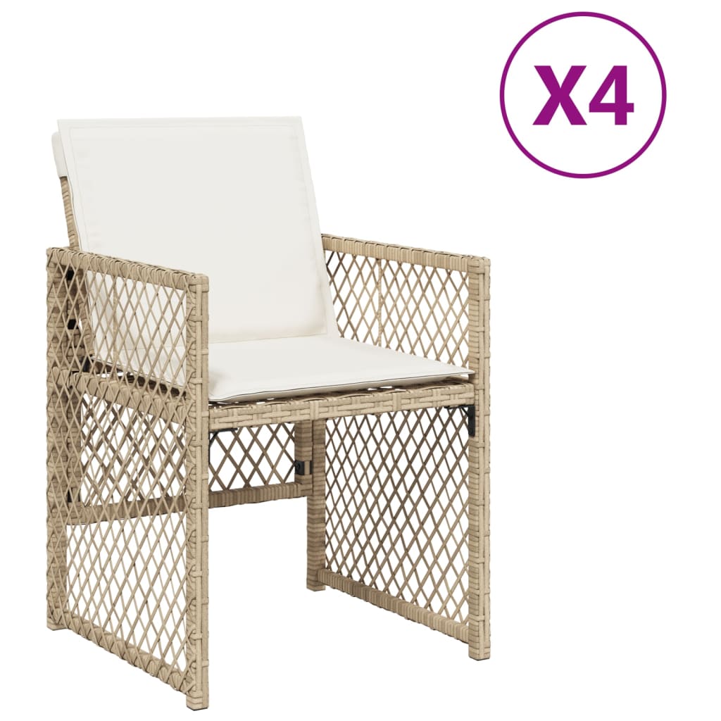 vidaXL Sedie da Giardino con Cuscini 4 pz Beige in Polyrattan