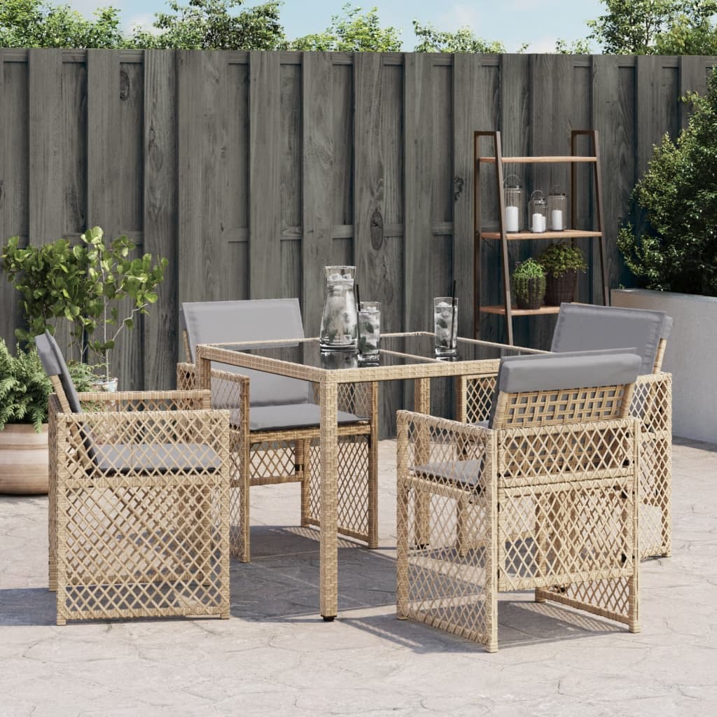 Sedie da Giardino con Cuscini 4 pz Beige Misto in Polyrattan