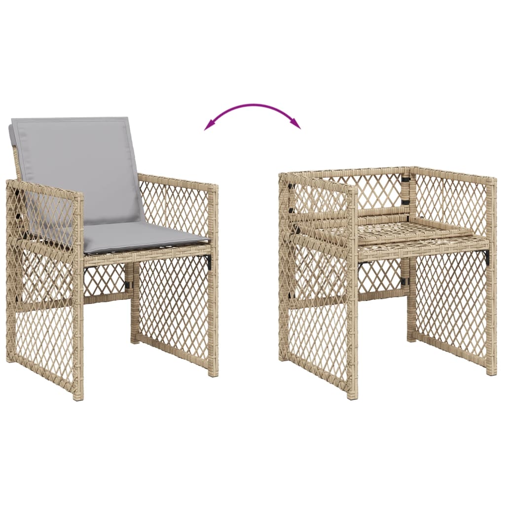 Sedie da Giardino con Cuscini 4 pz Beige Misto in Polyrattan