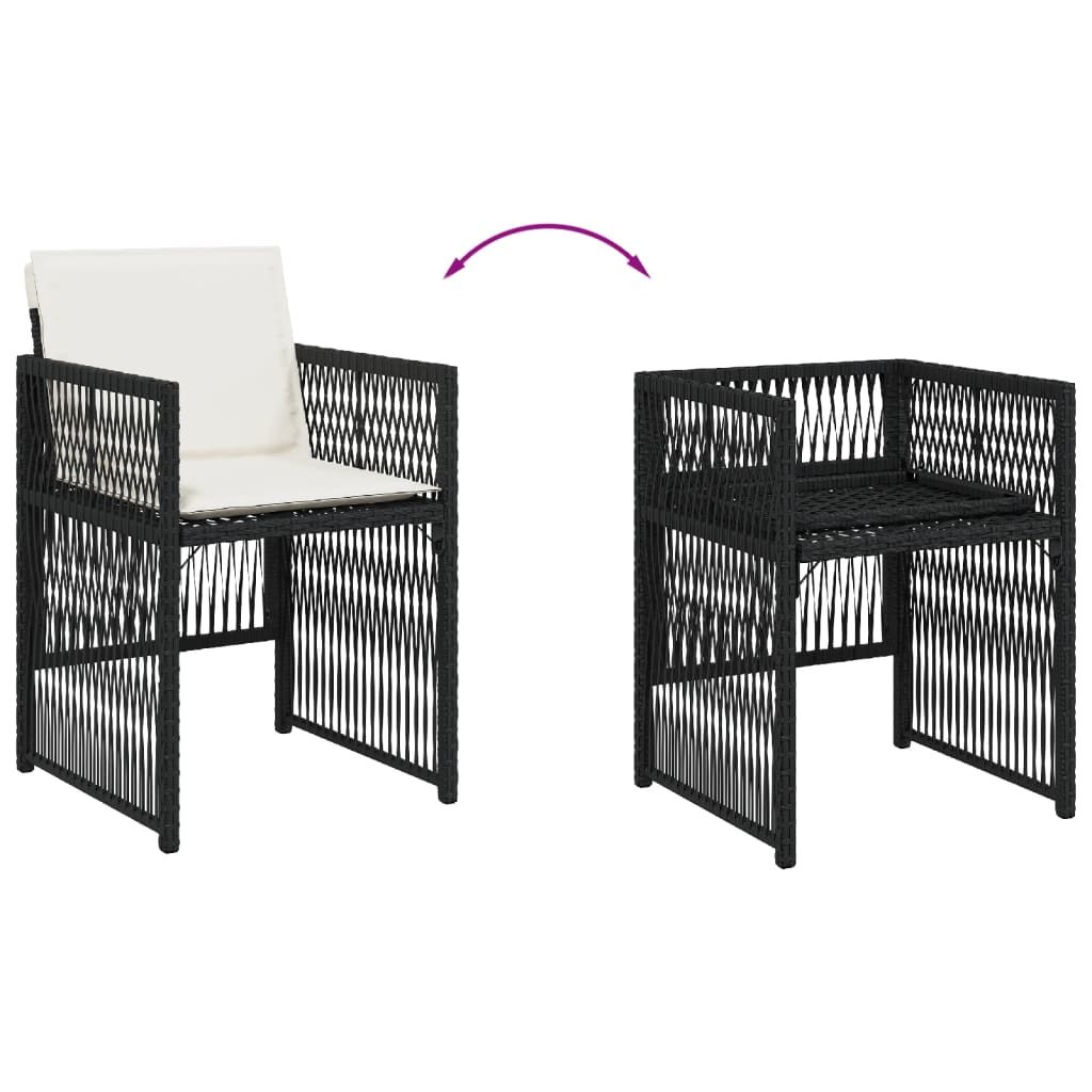 Sedie da Giardino con Cuscini 4 pz Nere in Polyrattan