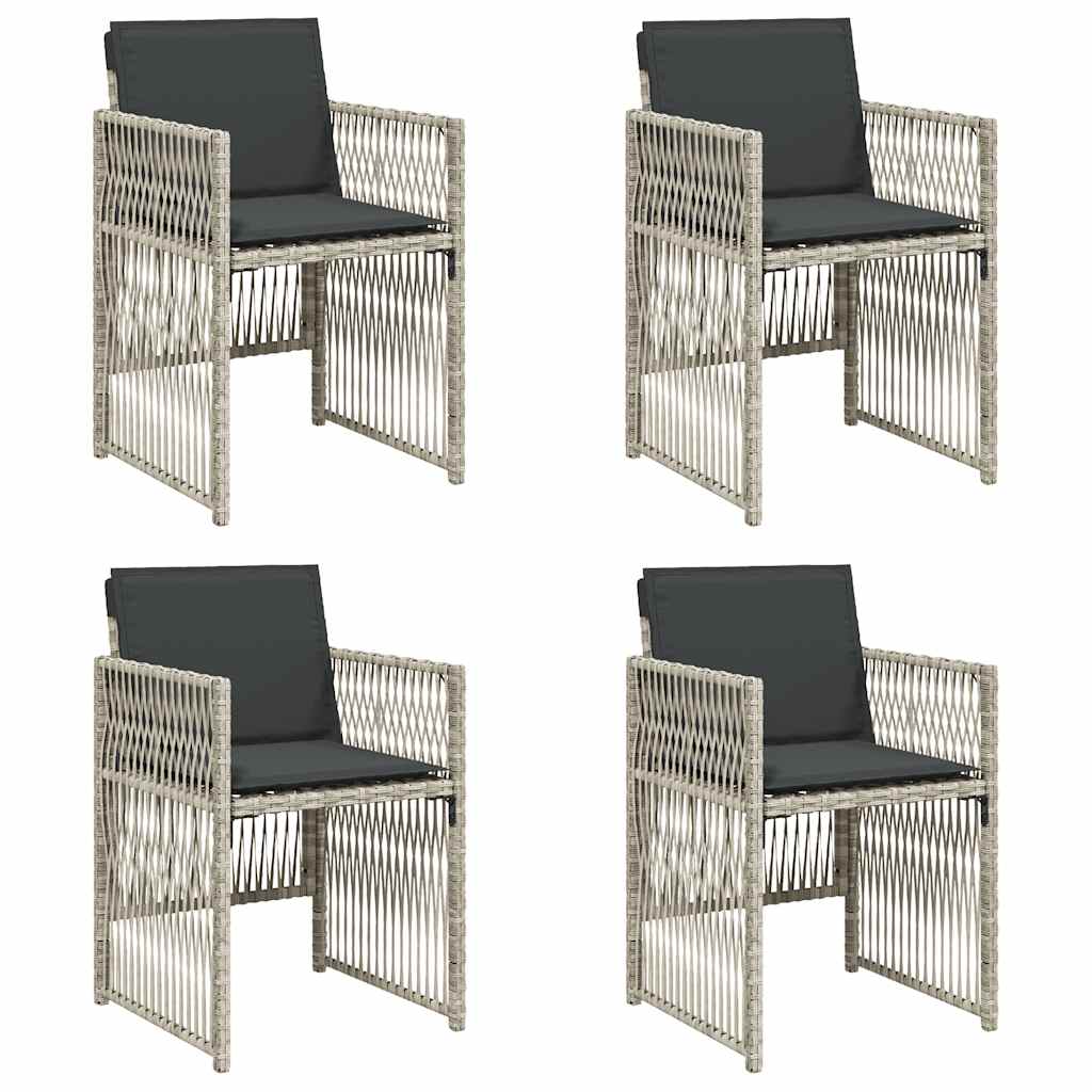 Sedie da Giardino con Cuscini 4 pz Grigio Chiaro in Polyrattan