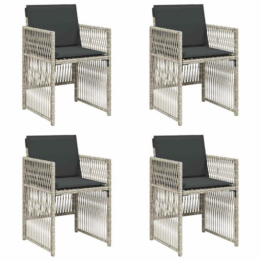 Sedie da Giardino con Cuscini 4 pz Grigio Chiaro in Polyrattan