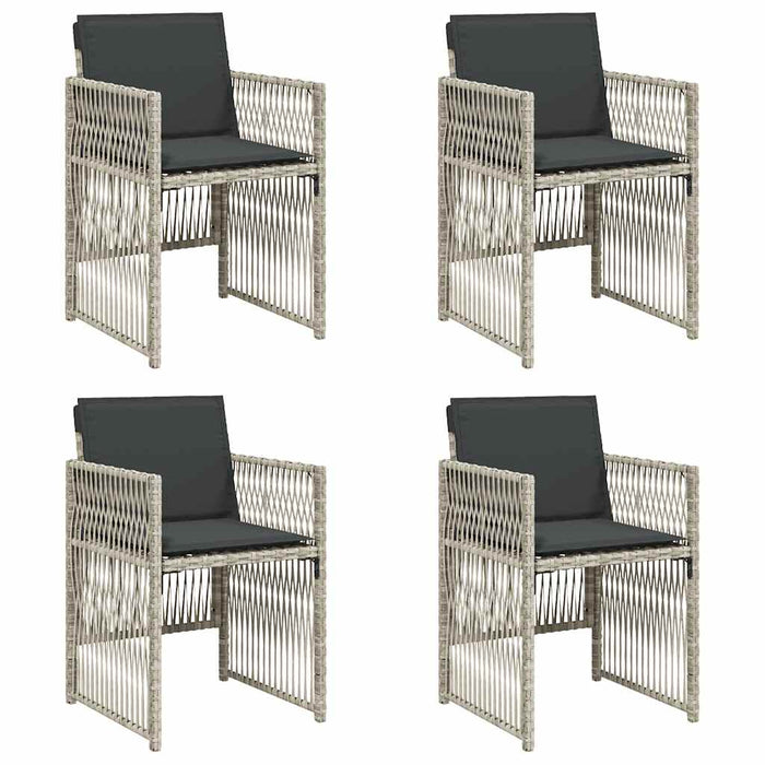 Sedie da Giardino con Cuscini 4 pz Grigio Chiaro in Polyrattan