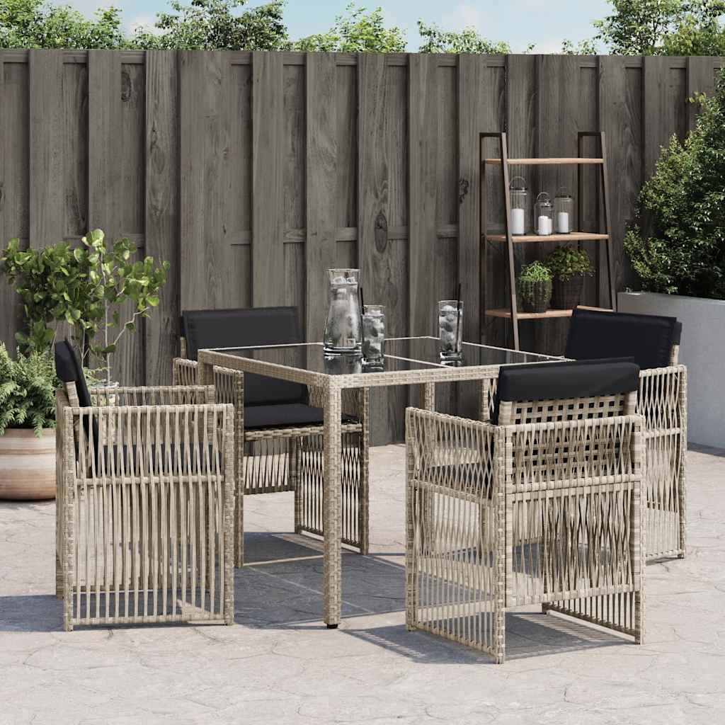 Sedie da Giardino con Cuscini 4 pz Grigio Chiaro in Polyrattan