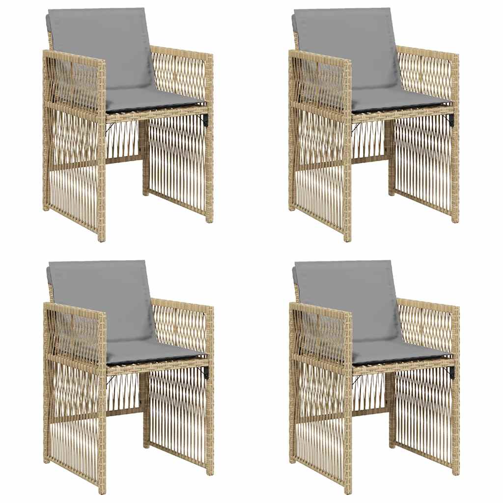 Sedie da Giardino con Cuscini 4 pz Beige Misto in Polyrattan 364972