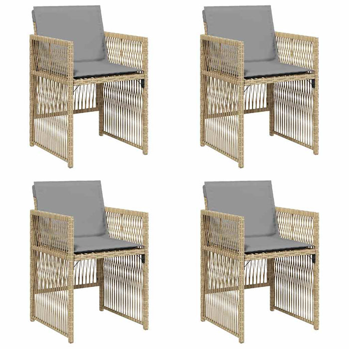 Sedie da Giardino con Cuscini 4 pz Beige Misto in Polyrattan
