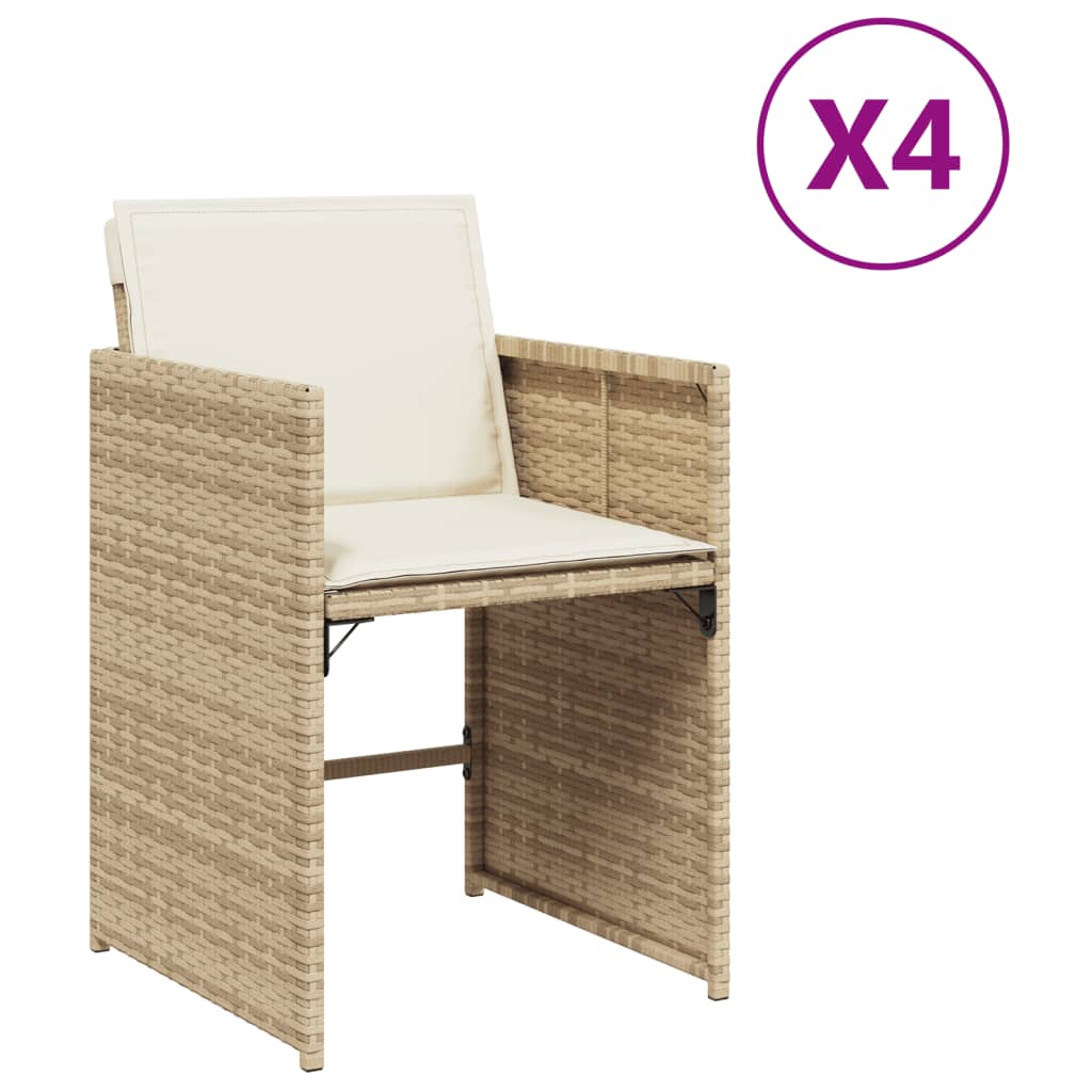 Sedie da Giardino con Cuscini 4 pz Beige in Polyrattan 364987