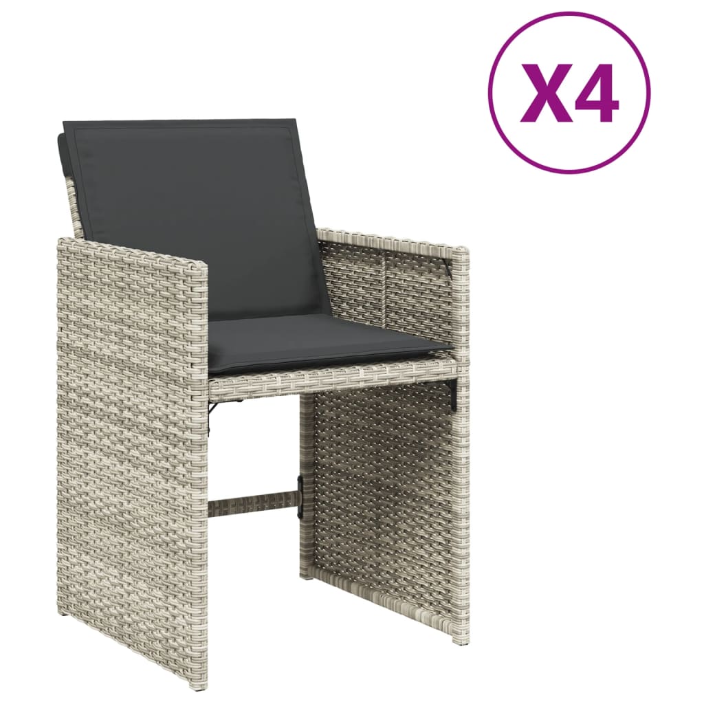 Sedie da Giardino con Cuscini 4 pz Grigio Chiaro in Polyrattan 364988
