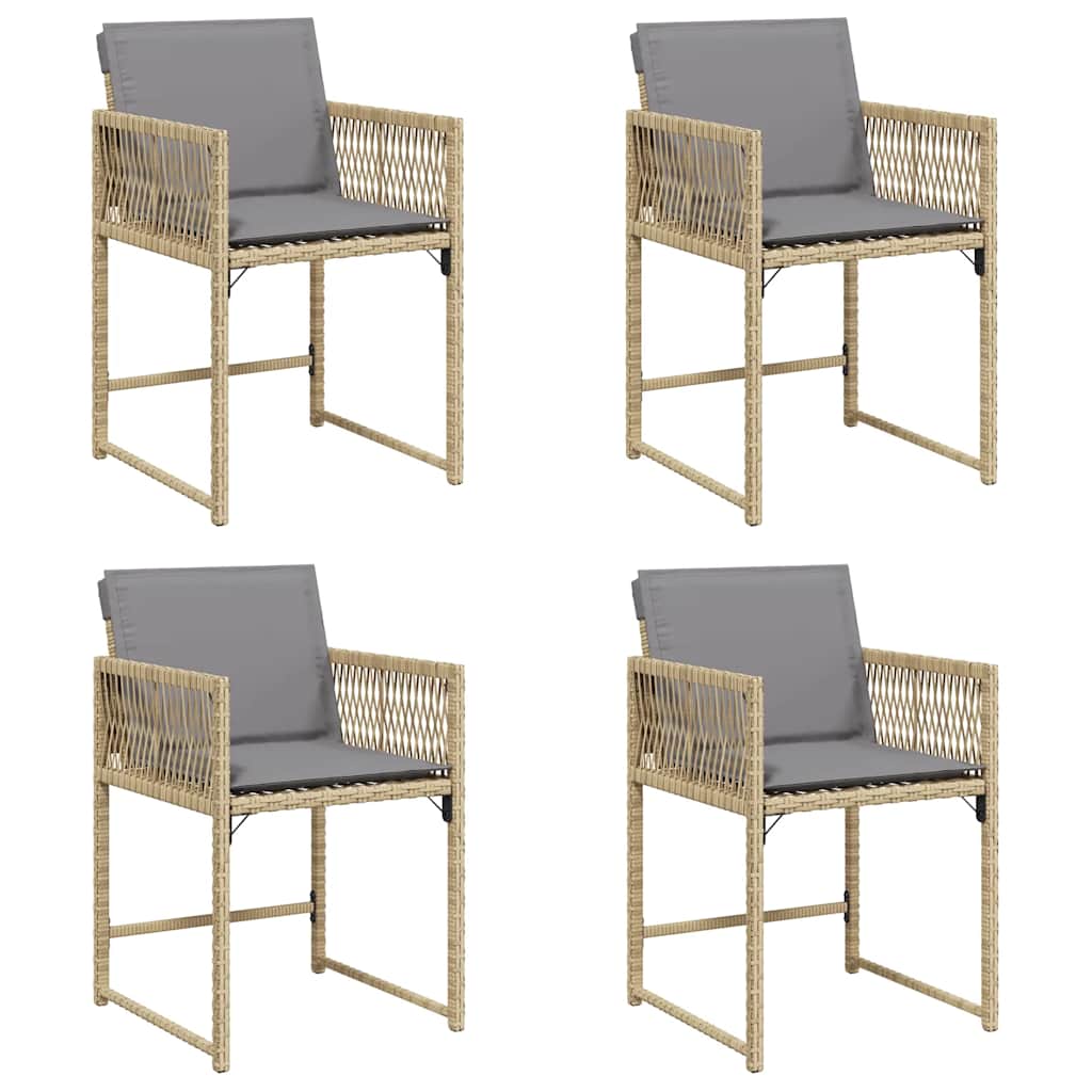Sedie da Giardino con Cuscini 4 pz Beige Misto in Polyrattan 365023
