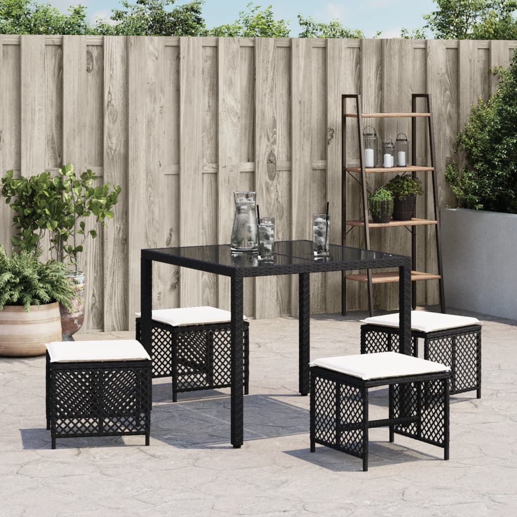 vidaXL Sgabelli da Giardino con Cuscini 4pz Neri 41x41x36cm Polyrattan