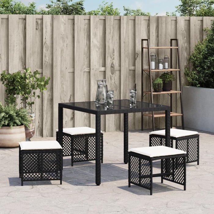 vidaXL Sgabelli da Giardino con Cuscini 4pz Neri 41x41x36cm Polyrattan
