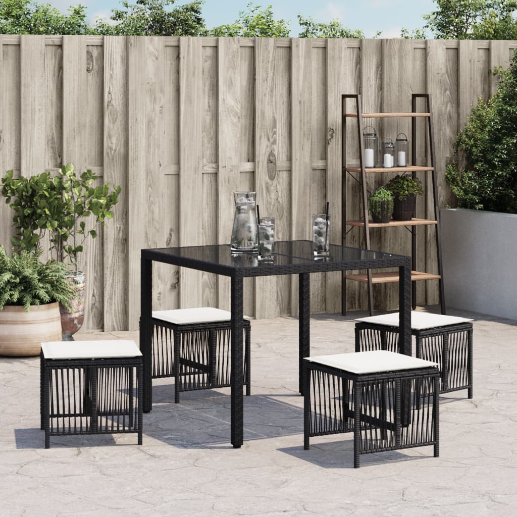 vidaXL Sgabelli da Giardino con Cuscini 4pz Neri 41x41x36cm Polyrattan