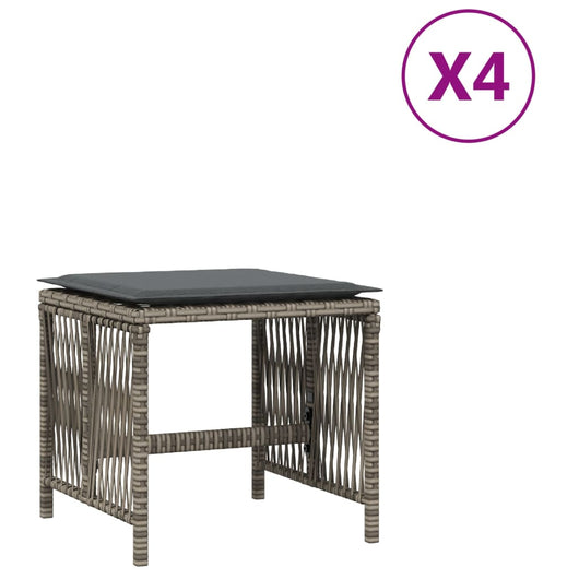 vidaXL Sgabelli Giardino con Cuscini 4pz Grigi 41x41x36cm Polyrattan