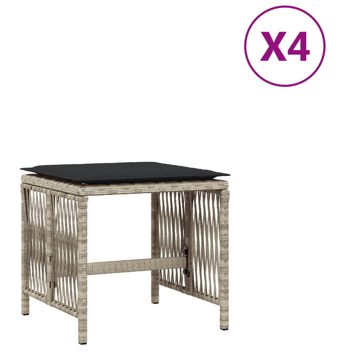 vidaXL Sgabelli Giardino Cuscini 4pz Grigio Chiaro 41x41x36 Polyrattan
