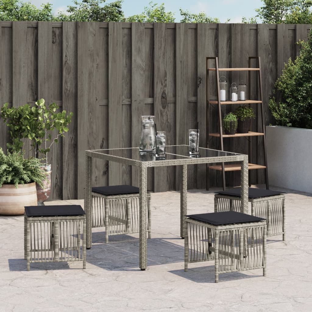 vidaXL Sgabelli Giardino Cuscini 4pz Grigio Chiaro 41x41x36 Polyrattan