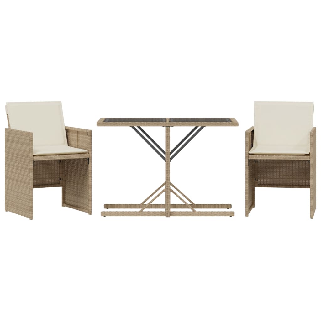 Set da Bistrò 3 pz con Cuscini Beige in Polyrattan 365066