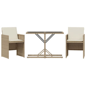 Set da Bistrò 3 pz con Cuscini Beige in Polyrattan 365066