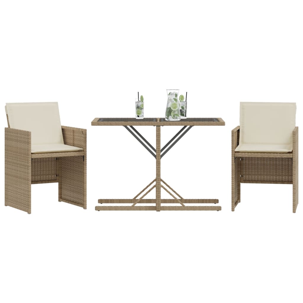 Set da Bistrò 3 pz con Cuscini Beige in Polyrattan 365066