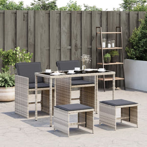 Set Pranzo da Giardino 5pz con Cuscini Grigio Chiaro Polyrattan 365087