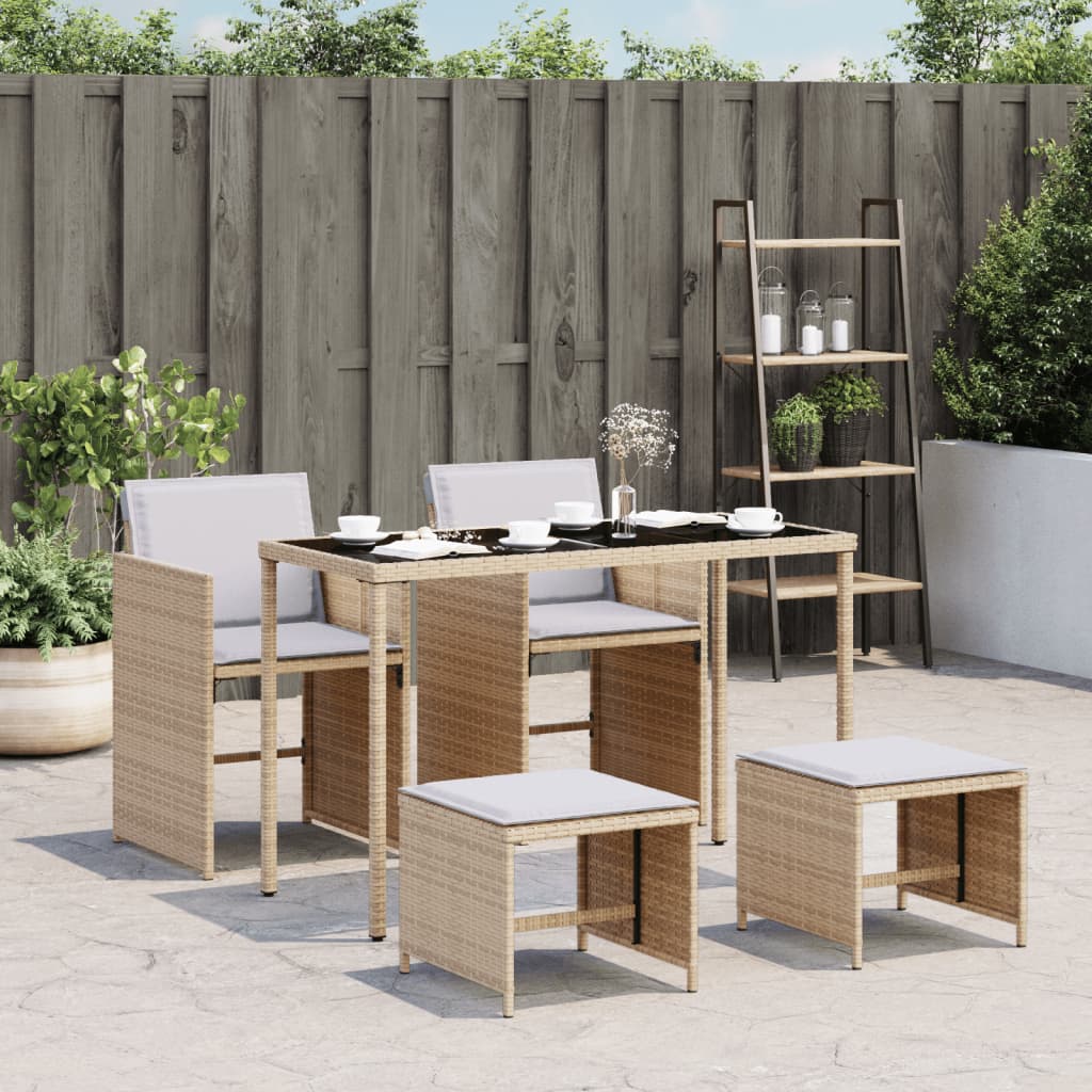 Set Pranzo da Giardino 5 pz con Cuscini Beige Misto Polyrattan 365088