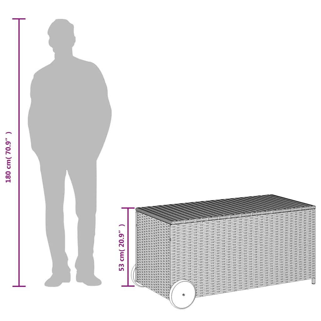 Contenitore da Giardino con Ruote Grigio 190L in Polyrattan 365326