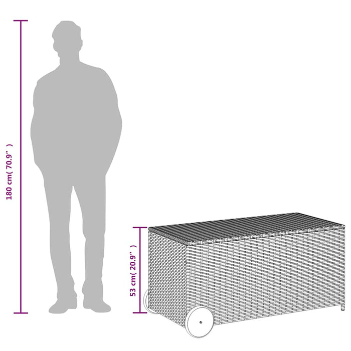 Contenitore da Giardino con Ruote Grigio 190L in Polyrattan 365326