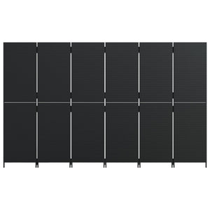 Divisorio per Ambienti a 6 Pannelli Nero in Polyrattan 365352