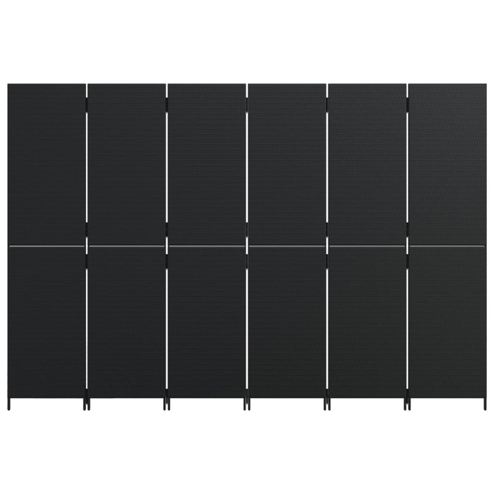 Divisorio per Ambienti a 6 Pannelli Nero in Polyrattan 365368