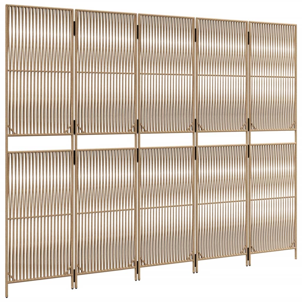 Divisorio per Ambienti a 5 Pannelli Beige in Polyrattan 365383