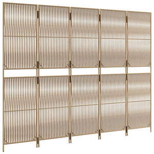 Divisorio per Ambienti a 5 Pannelli Beige in Polyrattan 365383