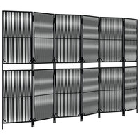 Divisorio per Ambienti a 6 Pannelli Nero in Polyrattan 365384