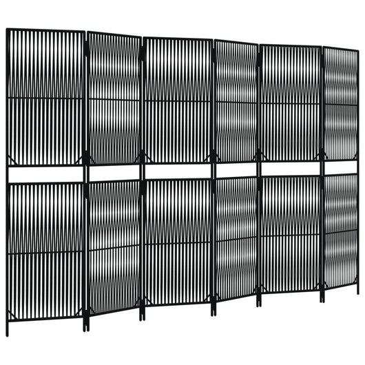 Divisorio per Ambienti a 6 Pannelli Nero in Polyrattan 365384