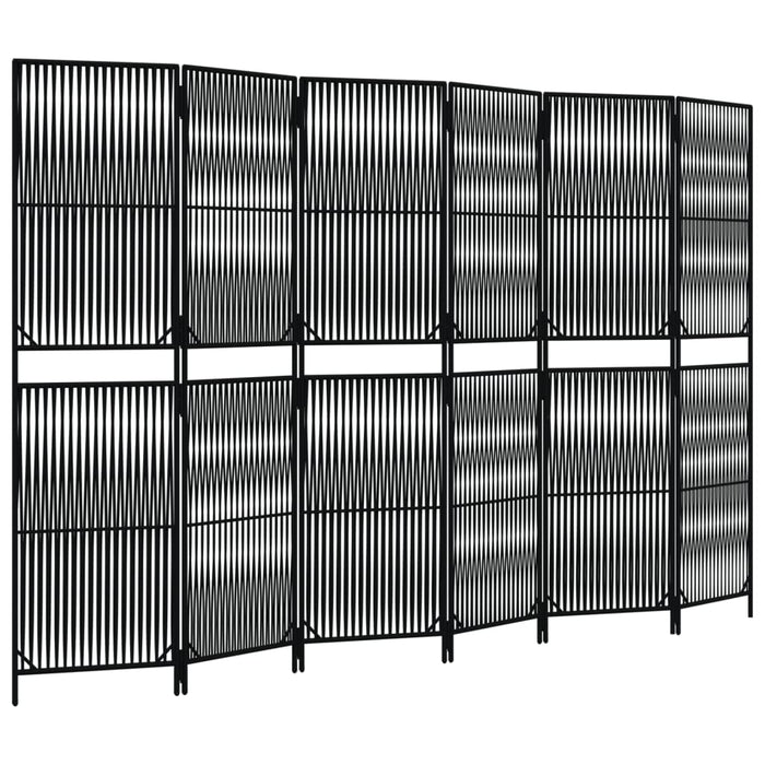 Divisorio per Ambienti a 6 Pannelli Nero in Polyrattan 365384