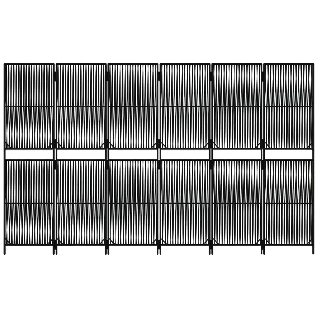 Divisorio per Ambienti a 6 Pannelli Nero in Polyrattan 365384