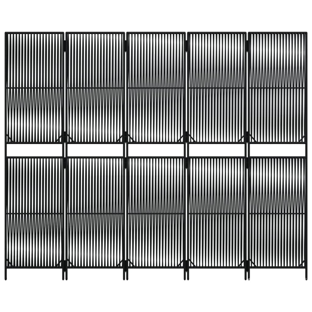 vidaXL Divisorio per Ambienti a 5 Pannelli Nero in Polyrattan